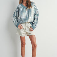 Checker V neck Cozy Sweater