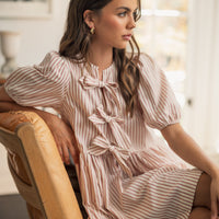 Cute Bow Tie Front Striped Mini Dress