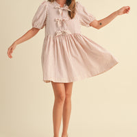 Cute Bow Tie Front Striped Mini Dress