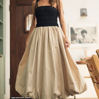 Elegant Two-Tone Balloon Maxi Dress