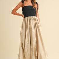 Elegant Two-Tone Balloon Maxi Dress