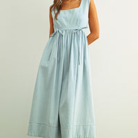 Soft Chambray Light Denim Sleeveless Tie Waist Dress