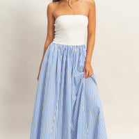 Striped Strapless Contrast Maxi Dress