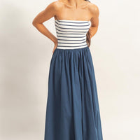 Striped Strapless Contrast Maxi Dress
