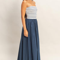 Striped Strapless Contrast Maxi Dress