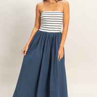 Striped Strapless Contrast Maxi Dress