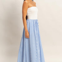 Striped Strapless Contrast Maxi Dress
