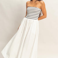 Striped Strapless Contrast Maxi Dress