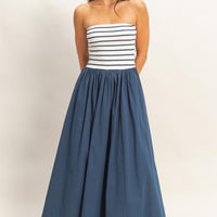 Striped Strapless Contrast Maxi Dress