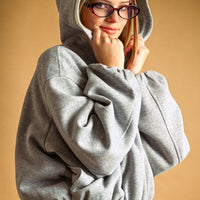 Women’s Oversized Cropped Fleece Zip-Up Hoodie – Bubble Hem