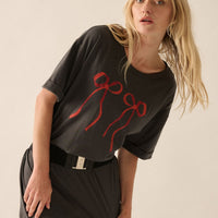 Bow Print Vintage Wash Graphic Tee Dress