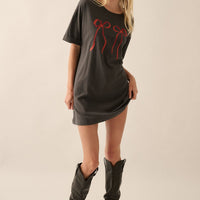 Bow Print Vintage Wash Graphic Tee Dress