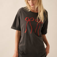 Bow Print Vintage Wash Graphic Tee Dress