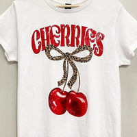 Cherries Leopard Bow Graphic Tee