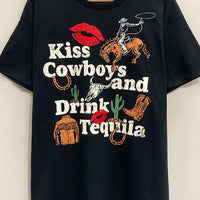 Kiss Cowboys Drink Tequila Oversized Graphic Tee