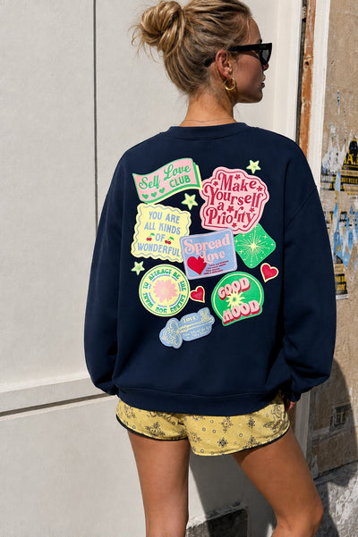 Self Love Club Graphic Oversized Sweatshirt – Navy