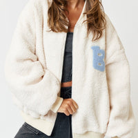 Oversized Sherpa Baseball Jumper -Ivory