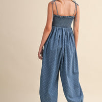 Polka Dot Smocked Baggy Jumpsuit