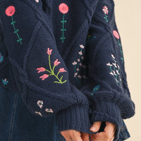 Floral Embroidered Knit Sweater