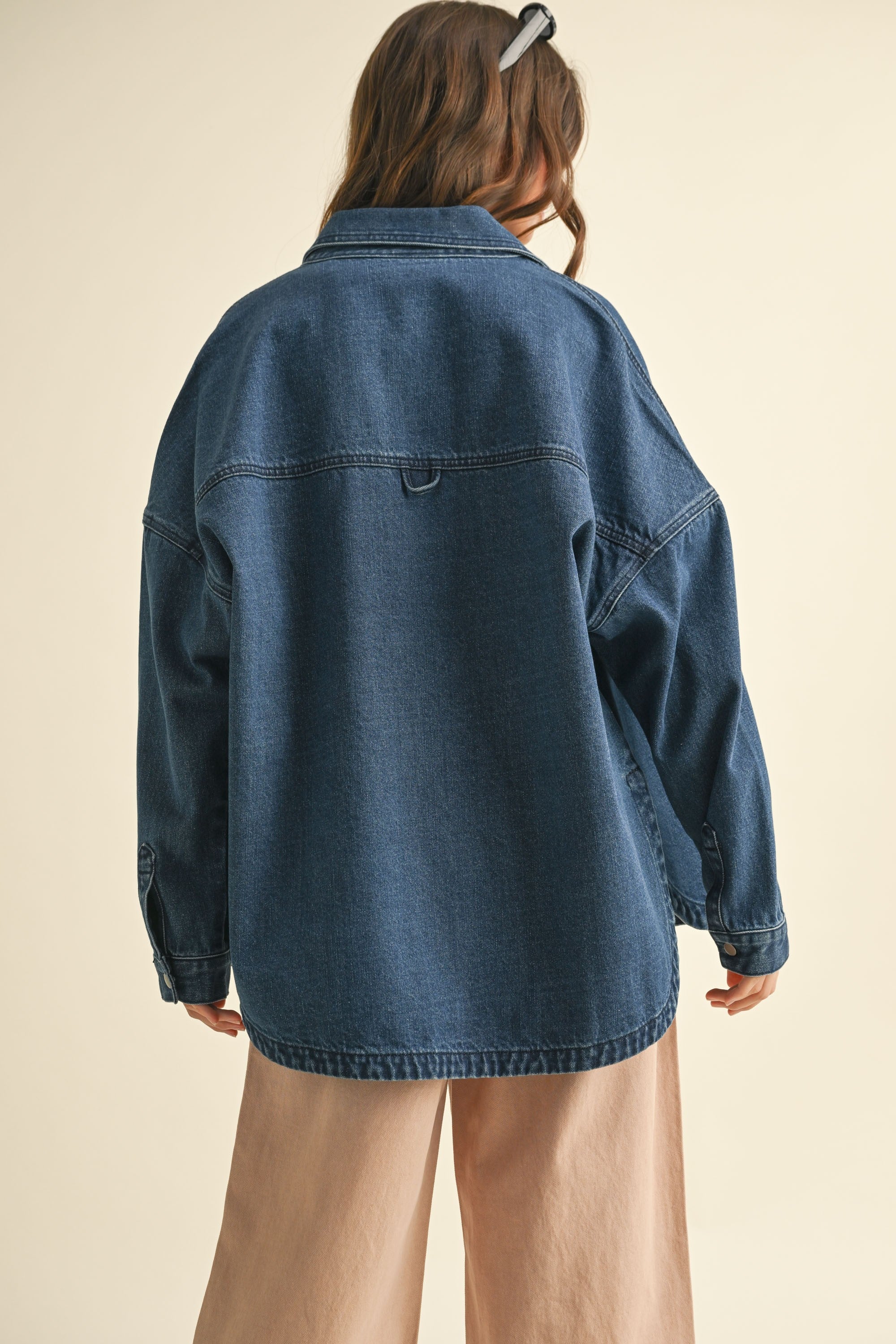 Washed Dark Denim Oversized Shacket – Trendy & Versatile Layer
