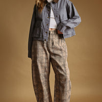 Denim Blue contrast-collar utility jacket, full-length front view on model
