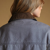 Denim Blue utility jacket with contrasting corduroy collar, back detail