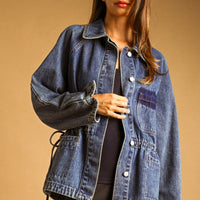 Drawstring Waist Utility Denim Oversized Jacket