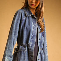 Drawstring Waist Utility Denim Oversized Jacket