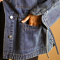 Drawstring Waist Utility Denim Oversized Jacket