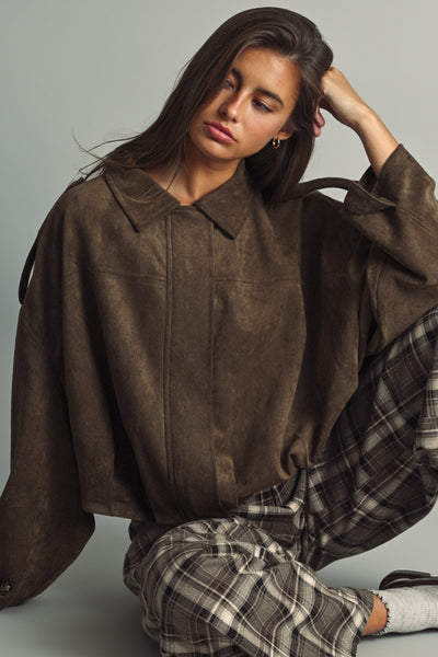 Faux Suede Oversized Bomber Jacket