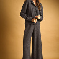 Charcoal Hooded Button Front Knit Cardigan