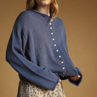 Nightfall button-front knit cardigan, angled front view on model