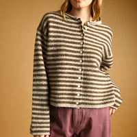 Relaxed Striped Button-Front Knit Cardigan