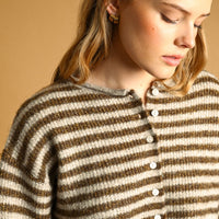 Relaxed Striped Button-Front Knit Cardigan