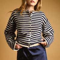 Relaxed Striped Button-Front Knit Cardigan
