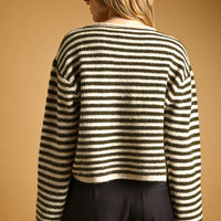 Relaxed Striped Button-Front Knit Cardigan