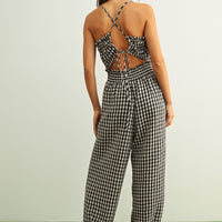 Gingham Open-Back Smocked Waist Jumpsuit