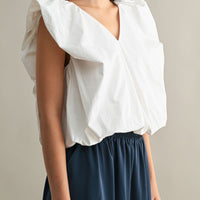 Voluminous Ruffle Sleeve Poplin Top