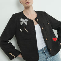 Cute Patch Tweed Jacket