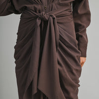 Tencel Ruched Front Tie Shirt Maxi Dress – Chocolate Brown