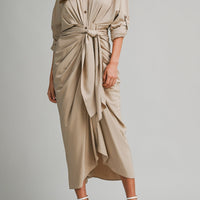 Tencel Ruched Front Tie Shirt Maxi Dress – Chocolate Brown