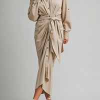 Tencel Ruched Front Tie Shirt Maxi Dress – Chocolate Brown