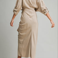 Tencel Ruched Front Tie Shirt Maxi Dress – Chocolate Brown