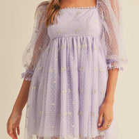 Swiss Dot Mesh Sleeve Dress