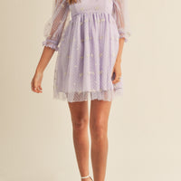 Swiss Dot Mesh Sleeve Dress