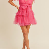 Pearl Stud/ Swiss Dot Tulle Mini Dress