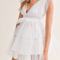 Pearl Stud/ Swiss Dot Tulle Mini Dress