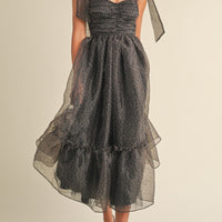 Leopard Print Tie Shoulder Organza Maxi Dress