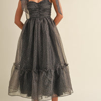 Leopard Print Tie Shoulder Organza Maxi Dress