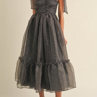 Leopard Print Tie Shoulder Organza Maxi Dress